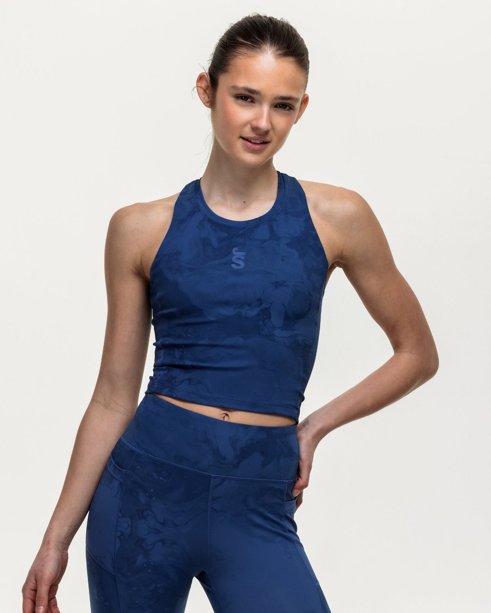 Training Crop Tank - Indigo Marble