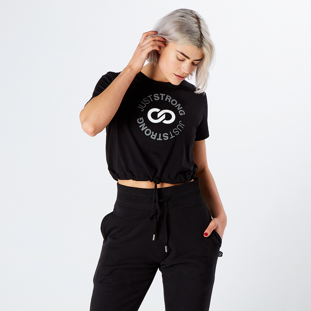 Black Reflective Cropped Stamp Graphic Tee